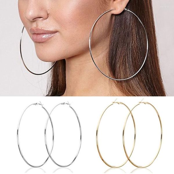Boucles d'oreilles créoles grand cercle rond 2023 tendance métal brillant tempérament pour femme 3XUA
