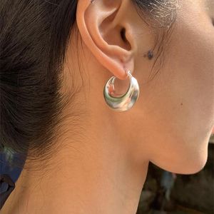 Pendientes de aro grandes aros de Color plateado minimalista tubo grueso círculo redondo para mujeres 2023 accesorios de joyería de moda regalos