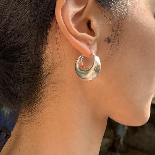 Boucles d'oreilles créoles de couleur argent pour femmes, grands cerceaux minimalistes, Tube épais, cercle rond, tendance, accessoires bijoux, cadeaux, 2023