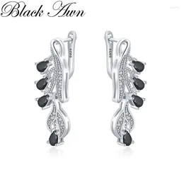 Boucles d'oreilles cerceaux Black Awn 2024 Fashion for Women Classic Silver Color Trendy Spinel Engagement I215