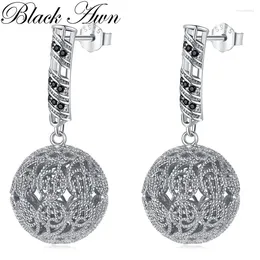 Boucles d'oreilles créoles noires Awn pour femmes, classique, couleur argent, tendance, spinelle, fiançailles, 2024