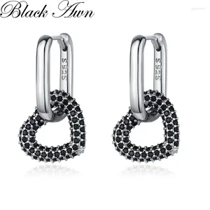 Hoop oorbellen zwart awn klassieke zilveren kleur ronde trendy spinel verloving voor vrouwen sieraden bijoux i317