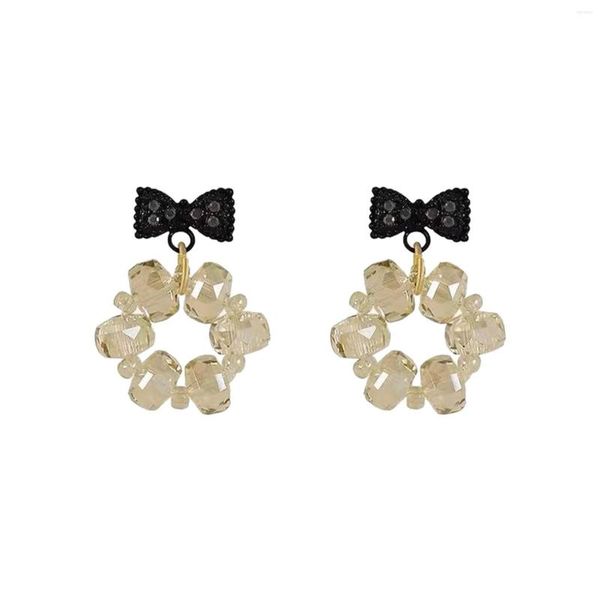 Boucles d'oreilles cerceau noir nœud papillon femmes cercle cristal argent aiguille femmes Costume filles bijoux