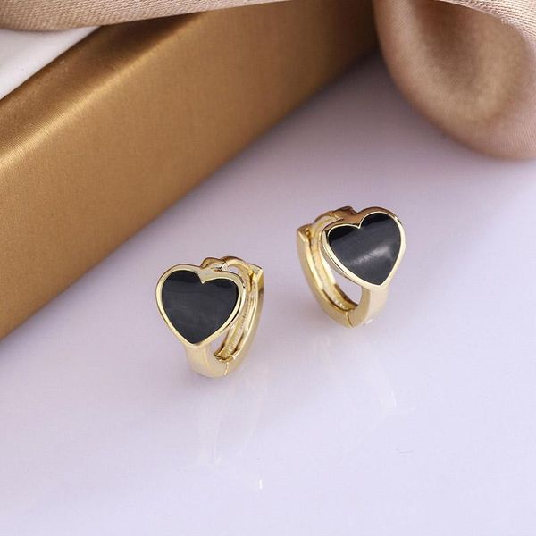 Boucles d'oreilles créoles coeur noir pour femmes filles boucles d'oreilles Piercing bijoux couleur or cadeaux accessoires en gros KBE162