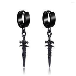 Hoop oorbellen Zwart Vintage Cross Sword Hanger Men Vrouwen Punk Hip Hop Roestvrij stalen sieraden Accessoires Earring Fake Piercing