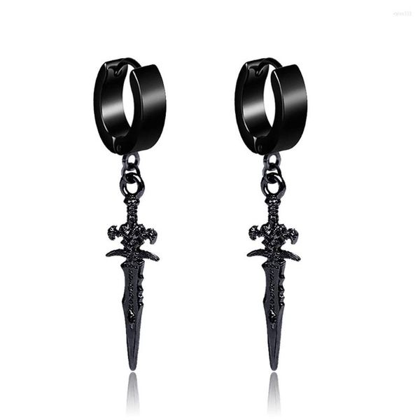 Boucles d'oreilles cerceau noir Vintage croix épée pendentif hommes femmes Punk Hip Hop acier inoxydable bijoux accessoires boucle d'oreille faux Piercing