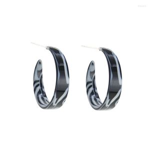 Boucles d'oreilles créoles noir blanc motif zèbre en forme de C grand cercle pour femmes Simple acétate plaque résine tempérament aiguille argent