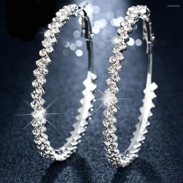 Pendientes de aro BLIJERY con forma de onda, diamantes de imitación, gran círculo para mujer, Color plata, cristal, redondo, joyería para fiesta y boda