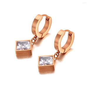 Boucles d'oreilles créoles Bling Style en acier inoxydable 316L carré CZ cristal à la mode strass bijoux pour femmes E20237