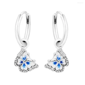 Pendientes de aro con mariposa azul para mujer, joyería de plata de ley de primavera 2023, accesorios de maquillaje para fiesta de boda DIY