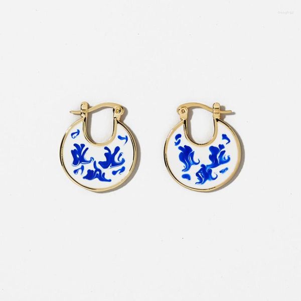 Boucles d'oreilles créoles bleu blanc perles rondes pour femmes émail mode bijoux porcelaine mignon conceptions à la mode cadeaux accessoires MQ071