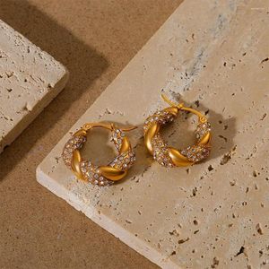 Hoop oorbellen Boako Trendy 316 roestvrijstalen draaipatroon voor vrouwen geometrische 18k gouden plaat stippen kristallen sieraden pendientes