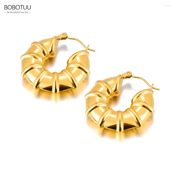 Boucles d'oreilles de cerceau Bobotoo 18 kl bijoux en acier inoxydable en acier inoxydable à l'or Huggie imperméable de 30 mm pour les femmes BE23211