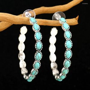 Boucles d'oreilles créoles bohême grand rond simulé Turquoise pierre bijoux de mode cercle exagéré boucle d'oreille pour femmes bijoux