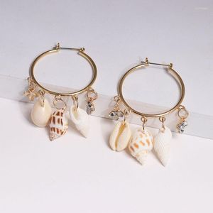 Hoop oorbellen Bohemia Gold Color Cowrie Shell Earring For Women Geometric Crystal Statement Big Brincos Fashion Jewelry