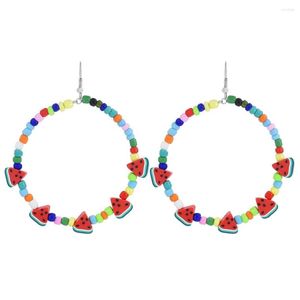 Boucles d'oreilles créoles style bohémien, perles colorées, grand cercle suspendu à la pastèque, tendance pour femmes et filles, bijoux de fête d'été à la plage, 2022