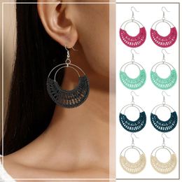 Pendientes de aro estilo étnico bohemio exagerados creativos hechos a mano círculo sinuoso oreja conjunto de perlas gruesas para mujeres