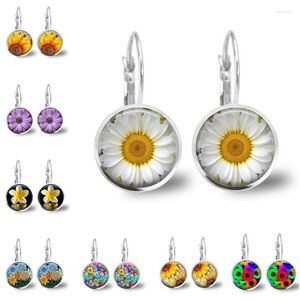 Hoop oorbellen Boheemian Fashion Sunflower Daisy Bloemglas Charms Geometrisch ambacht Transparante ronde druppel oorbel voor vrouwen sieraden