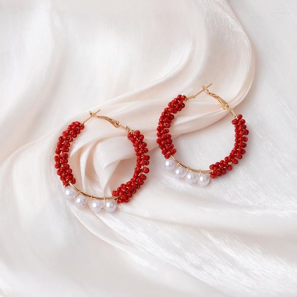 Boucles d'oreilles créoles bohème à la main perles de pierre naturelle pour les femmes à la mode géométrique alliage cercle Huggie Bijoux Brincos Bijoux