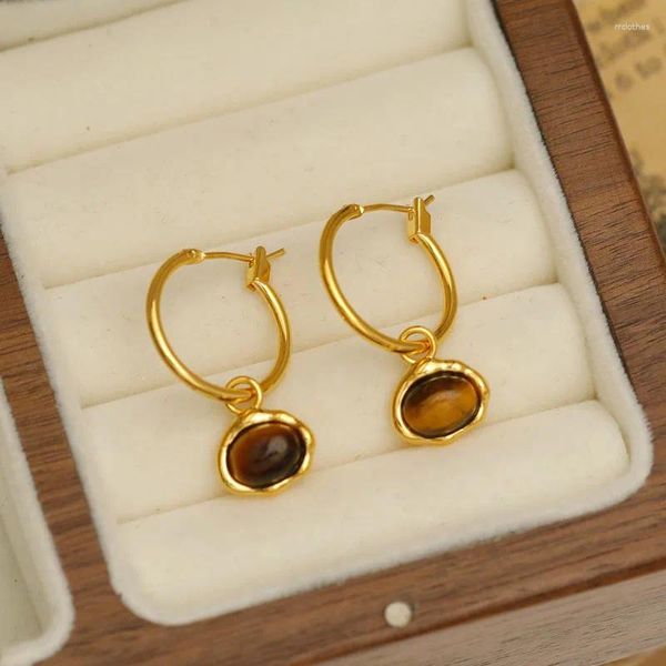 Boucles d'oreilles cerceaux Bohemian Stone naturelle faite à la main pour les femmes 18 K couleur dorée en acier inoxydable cercle Huggie Hoops bijoux bijoux