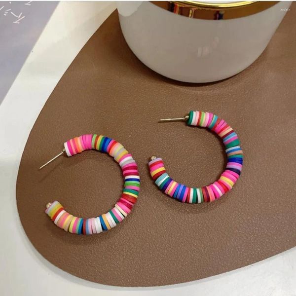 Boucles d'oreilles bohème multicolores rondes en argile polymère pour femmes, bijoux de perçage faits à la main, cadeau de vacances