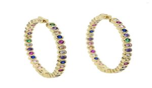 Hoop oorbellen Boho Big Earring Goud kleur Bezel Setting Rainbow kleurrijke kubieke zirkonia Europese vrouwen dame prachtige sieraden5952611