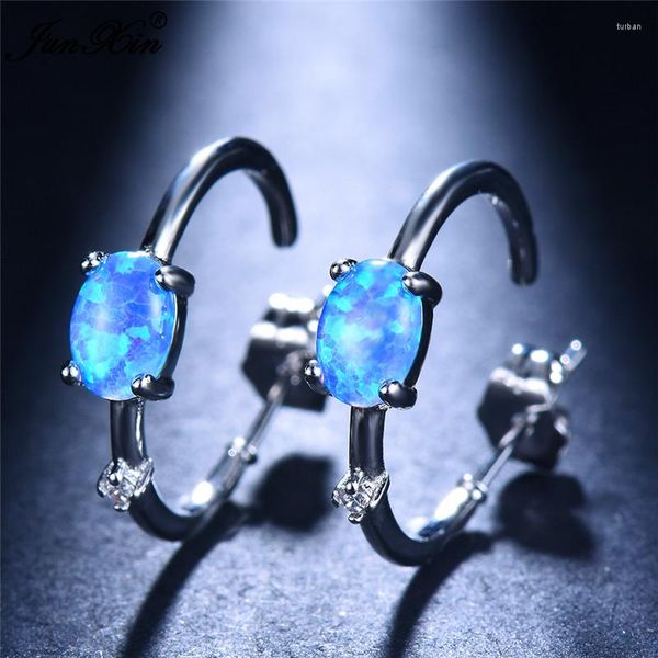 Boucles d'oreilles créoles Boho femme grand cercle ovale or Rose blanc bleu opale pour femmes mariée mignon couleur argent bijoux de mariage