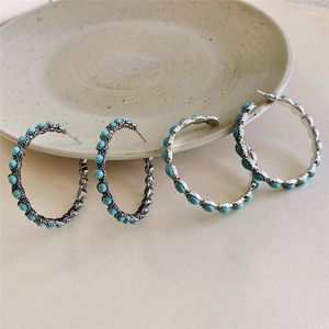 Boucles d'oreilles créoles Boho créoles pour femmes bijoux turquoise cadeau de noël Huggie gros cristal avec pierres
