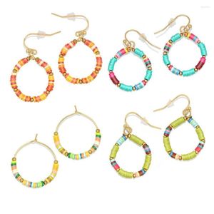 Pendientes de aro Boho Multicolor Fimo Polymer Clay Heishi Beads Earings Mujer Chica Naranja Azul 3mm Bead Light Color Summer Surfer Jewelry