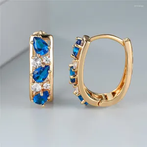 Boucles d'oreilles créoles Boho en forme de poire pour femmes, pierre bleue royale, goutte d'eau, Zircon en forme de U, couleur or, Vintage, petite boucle d'oreille, bijoux CZ