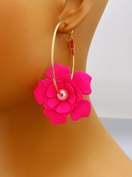 Pendientes De Aro Flor Audaz Para Uso Diario - Diseño Floral Pintado A Mano Mujer Diseñador