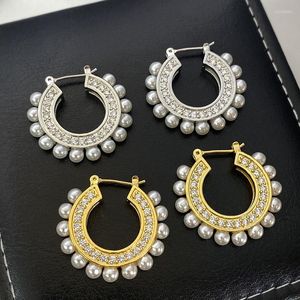 Hoop oorbellen Bold Dikke Pearl voor vrouwen CZ Stone Pave Vintage Sieraden Zomer 2023