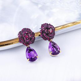 Hoepel oorbellen merk echte luxe echte juwelen 925 zilveren licht en luxueuze tiktok natuurlijke amethist rose tranen hoge kwaliteit