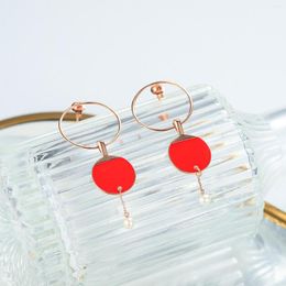 Boucles d'oreilles créoles marque véritable luxe vrais bijoux perle d'eau douce ronde spectacle visage petit 925 argent rouge mode tempérament femmes Summe