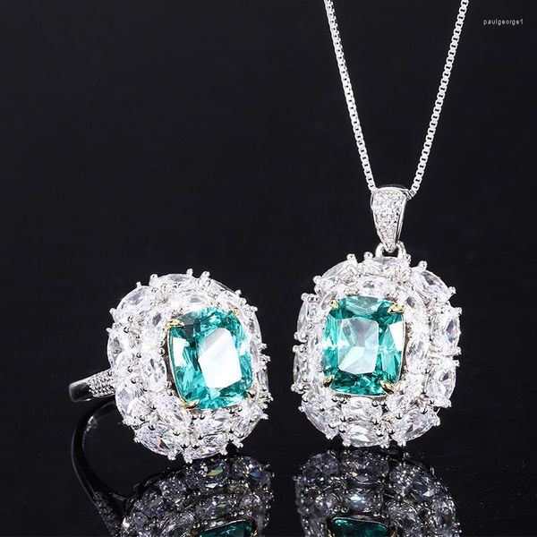 Boucles d'oreilles créoles marque véritable luxe véritables bijoux S925 Full Body Silver Treasure Imitation Tourmaline Palaiba Couleur Séparation Anneau Pendentif Ensemble