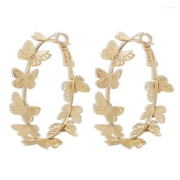 Boucles d'oreilles créoles papillons pour femmes, anneaux d'oreille créatifs exagérés, cercle doré, accessoires de bijoux à la mode, cerceaux pour filles