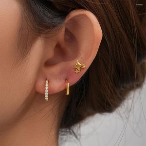 Pendientes de aro Canner 3pcs 1 Set 925 Sterling Silver Mini Geometry Stand para mujeres ins -circón 18k Gold Fashion Jewelry Fiesta de joyería