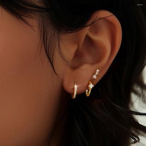 Boucles d'oreilles cerceaux Canner 3PCS 1 Set Real 925 Sterling Silver for Women Ins Zircon 18K Gold Fashion Jewelry Party Gifts Classic Classic