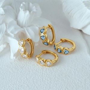 Boucles d'oreilles cerceaux Canner 925 STERLING Silver Three Heart Blue White Zircon pour femmes 18k Gold Ins Fine Jewelry Engagement Gift