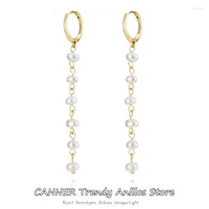 Hoop oorbellen Canner 925 Sterling Silver Trend Pearl Long Dange vrouwelijke bruiloft hanger drop mode Koreaanse sieraden