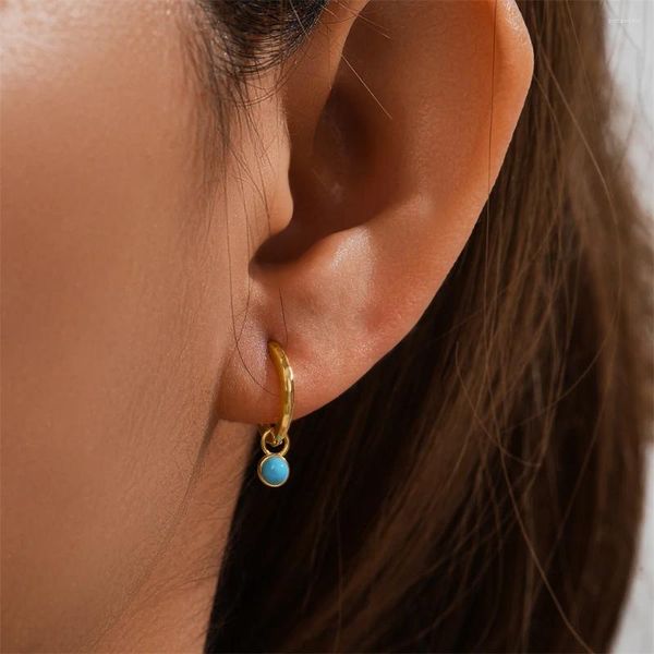Boucles d'oreilles créoles CANNER classique Turquoise mode Simple S925 bijoux en argent Sterling pour femmes pour cadeaux de fête petite amie