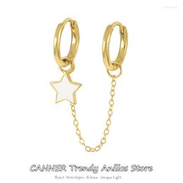 Boucles d'oreilles créoles CANNER S925 en argent Sterling 1PC étoiles coréennes Double ronde mode gland rétro longue chaîne bijoux fins