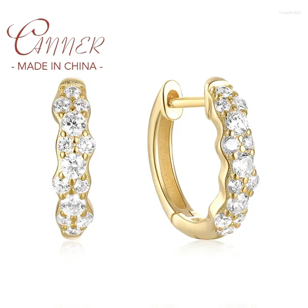 Pendientes de aro CANNER S925 de plata esterlina con circonita de cristal para mujeres y niñas, hebilla de oreja dorada a la moda, regalos de joyería de boda Huggie