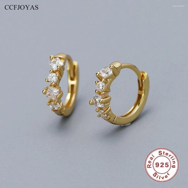 Pendientes de aro CCFJOYAS de Plata de Ley 925 con circonita Irregular, pequeños para mujer, joyería Huggies blanca de 8mm