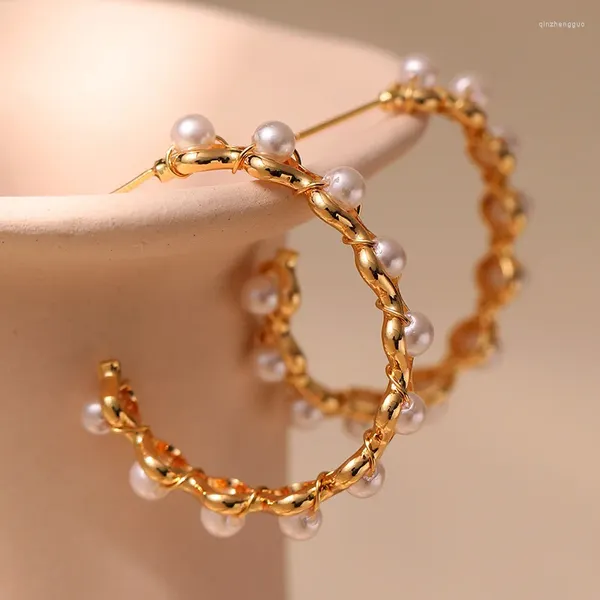 Boucles d'oreilles créoles CCGOOD, perles rondes élégantes, inhabituelles pour femmes, plaqué or 18 K, couleur romantique élégante, bijoux pour filles