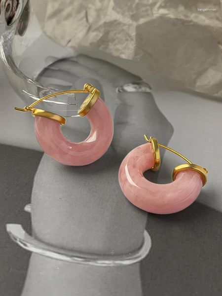 Pendientes de aro CE Cereza Rosa Resina Verano En forma de U Lujo Moda Acero inoxidable 18K Chapado en oro