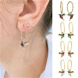 Hoop oorbellen Charm Animal Birds Big Round For Women Gold Color Red Green Blue Pink Zirkon Stone Punk Party Ear Hoops Sieraden