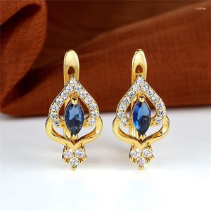 Boucles d'oreilles cerceaux Charme Marquise Cut Fleur de pierre bleu royal pour femmes Couleur or Incru