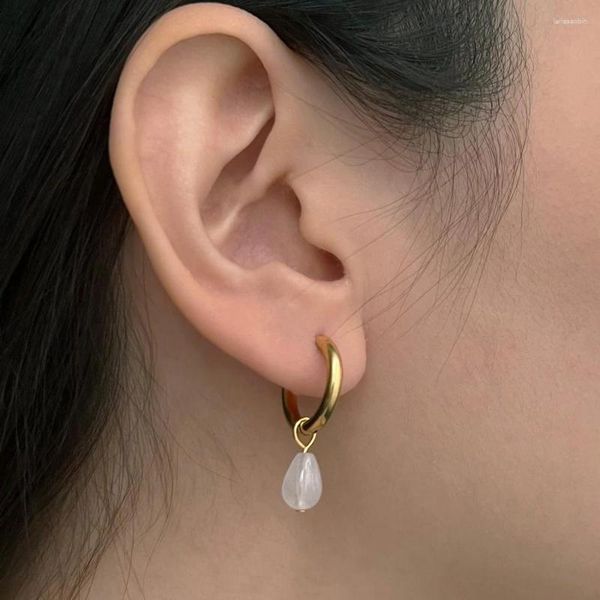 Pendientes de aro de piedra Natural para mujer, cuentas de lágrima con círculo de acero inoxidable de Color dorado, regalo de joyería de moda