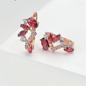 Hoop oorbellen Charm Red Green Zirkoon Bloem voor vrouwen Rose Gold Color Geometric Multicolor Stone Tiny Wedding Ear Buckle Sieraden